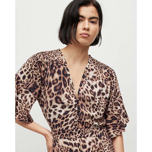 Allsaints Australia Womens Dina Evita Leopard Print Mini Dress Brown AU91-164